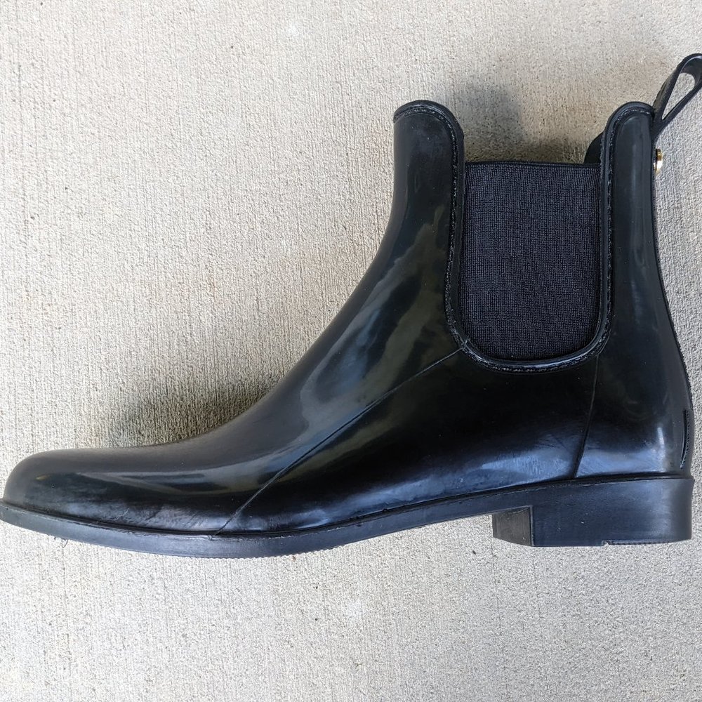 Sam Edelman Tinsley Black Gloss (Shiny) Chelsea Rain Boots, Size 9M (US) 39 (EUR
